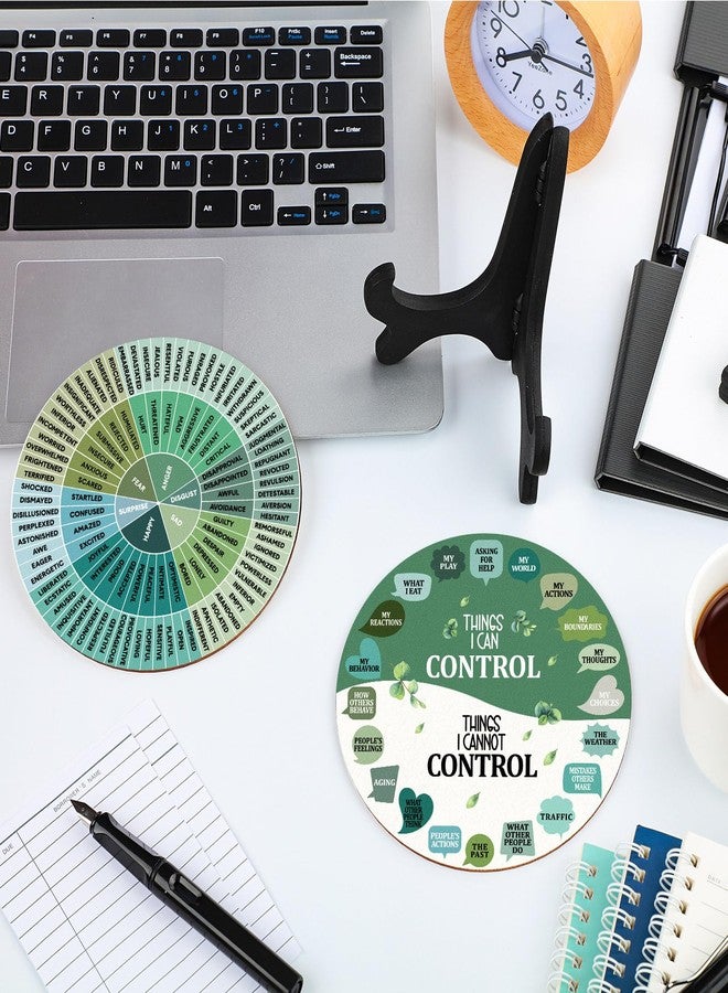 Eaasty 2 Pcs Feelings Wheel Therapy Office Desk Decor Things I Can Control Double Sided Mental Health Emotions Chart with Stand Therapist Gifts Psychology Decor for Home Office Counselor Women Man(Greenery) - Image 4